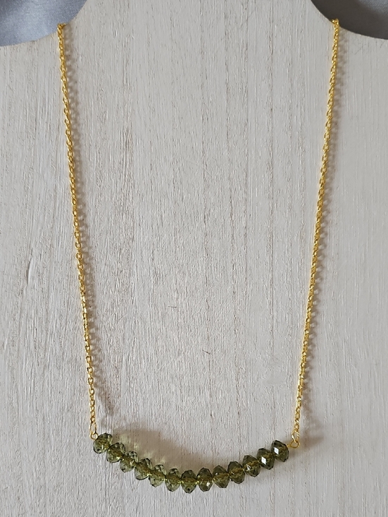 Jewelry - Gold Chain Necklace with Olive Green Faceted Beads